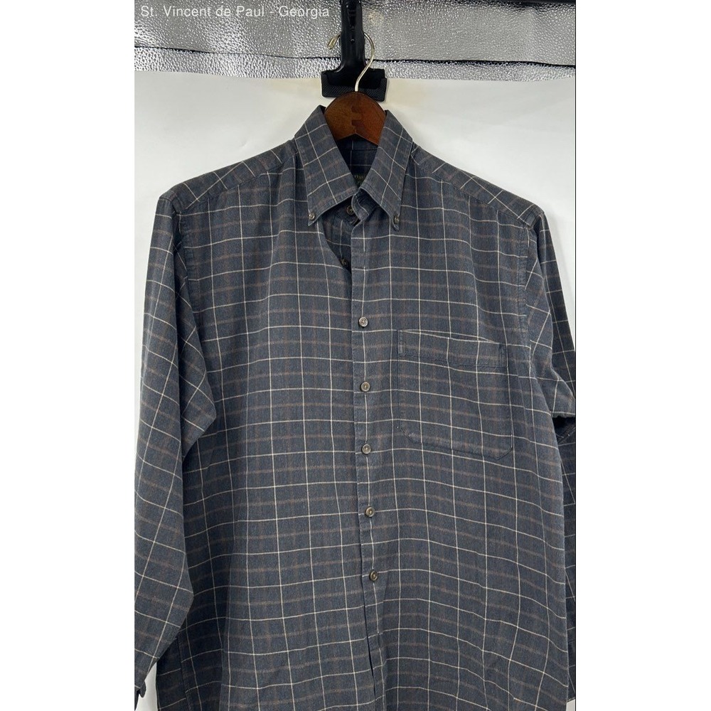 Orvis Plaid Button Down Shirt Men's Medium Grey Casual